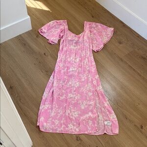 Pink Floral Dress with side slit